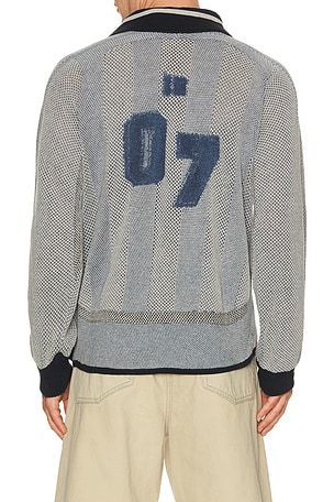 ISA BOULDER Athletic Stripe Sweater in Blue. Size M. Also