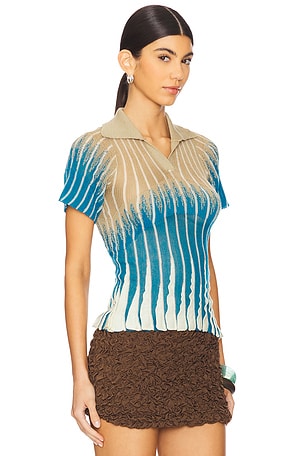 ISA BOULDER Gradflare Polo Top in Blue,Beige