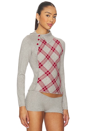 ISA BOULDER Tartan Asymmetric Top in Grey. Size XS. Also