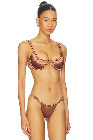 ISA BOULDER Twisted Bikini Top in Metallic Bronze