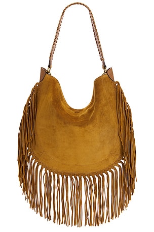 Isabel Marant Oskan Hobo Soft Zip With Fringe in Brown