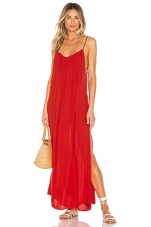 Yasmine Solid Gathered Neckline Maxi Sundress Indah