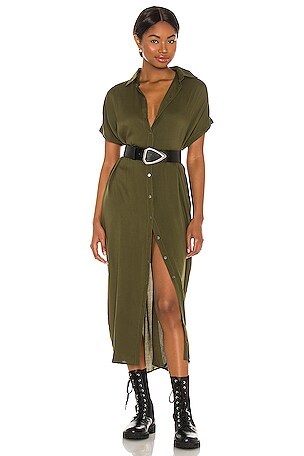 cactus shirt dress Indah Delphina Solid Button Up Mid Length Shirt Dress in Cactus