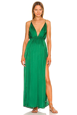 Indah River Triangle Plunge Wrap Maxi Dress in Clover | REVOLVE