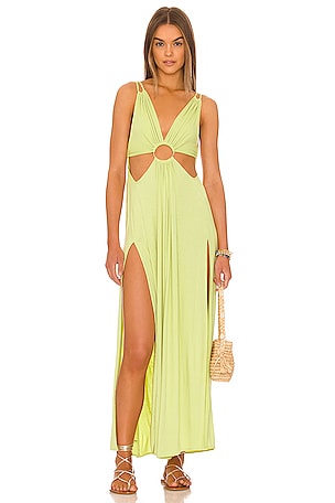 Superdown Hailee High Slit Maxi Dress - Green deals Metallic