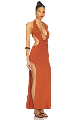 Indah Isla Solid Braided Maxi Dress in Cognac