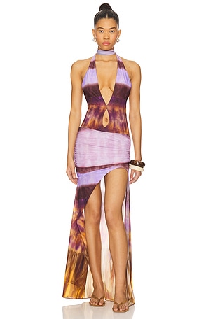 Hazel Printed Mesh Maxi Gown Indah