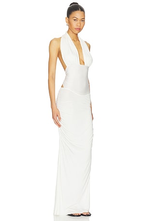 Indah Amanda Solid Halter Maxi Dress in Ivory