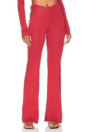 Cherry Red Sheer Lace High Waisted Flared Pants
