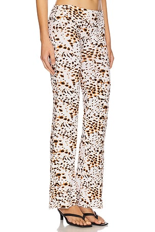 Indah Elidy Printed Low Rise Big Band Long Pant in Cream,Brown