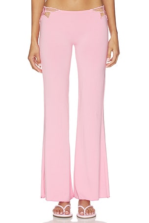 Valentina Solid Low Rise Long Pant With Embroidered Rose Kerawang Detail Indah