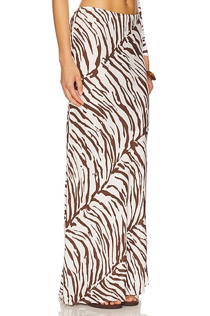 Indah Lana Printed Simple Bias Maxi Skirt in Brown