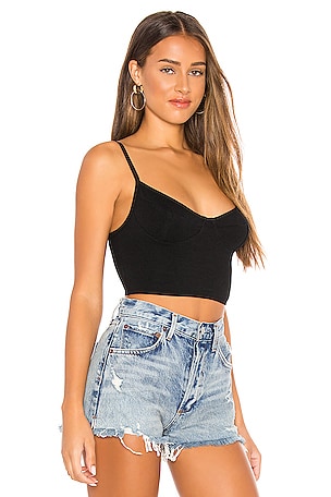 Indah Cutlass Solid Bustier Crop Tank in Black