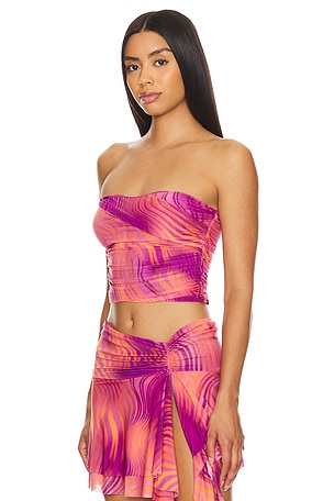 Indah Niko Ruched Tube Top in Orange