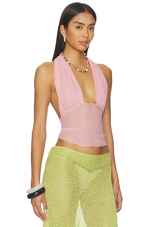 Indah Gisela Solid Gathered Tie-back Halter Top in Pink