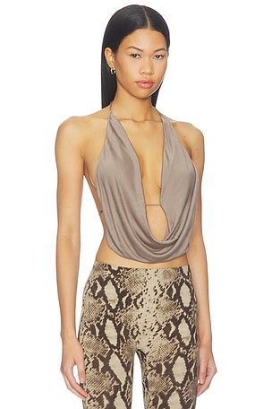 Indah Calla Deep Cowl Halter Neck Top in Grey