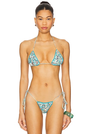 Lotus Hand Painted Floral Triangle Bikini Top Indah