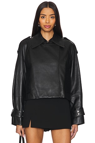 Lilith Ann Leather Cropped Jacket Ivy Oak