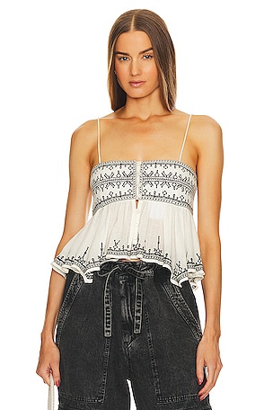 PatBO Pearl Beaded Fringe Crop Top in White