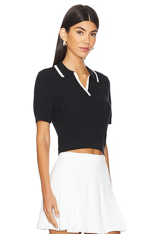 IVL Collective Cable Knit Crop Top Polo in Black