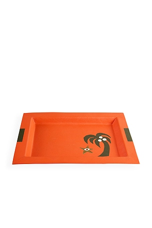 Jonathan Adler Playa Leather Rectangle Tray in Orange