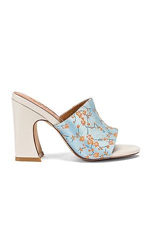 JAGGAR Crescent Brocade Mule Heel in Cornflower REVOLVE