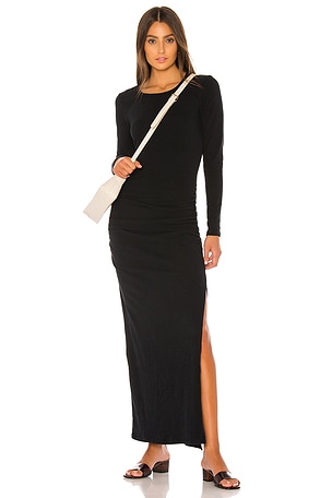 James Perse Sueded Jersey Long Sleeve Split Dress in Black REVOLVE