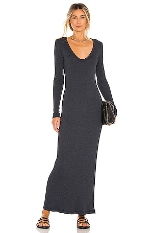 james perse v neck ruched dress James Perse Deep V Front Ruched Dress - Black