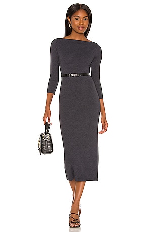 James Perse Rib Jersey Boat Neck Dress in Blue Black | REVOLVE