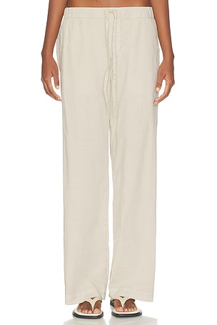 James Perse Cotton Linen Stretch Poplin Pant in Beige