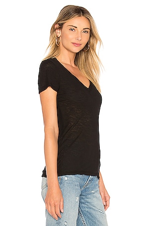 James Perse Casual V Neck Tee with Reverse Binding in Black