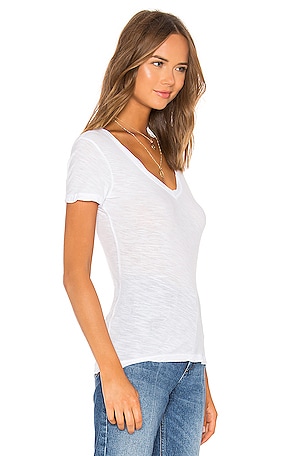 James Perse Casual V Neck Tee with Reverse Binding in White