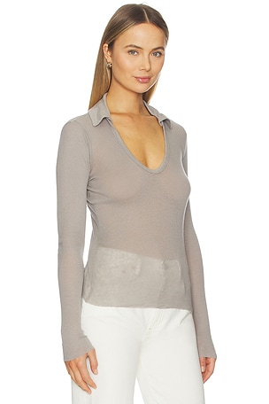 James Perse Cotton Cashmere Rib Open Polo en Gris