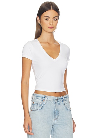 James Perse V Neck Cropped Tee en Blanc
