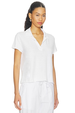 James Perse Cotton Pique Crop Polo in White