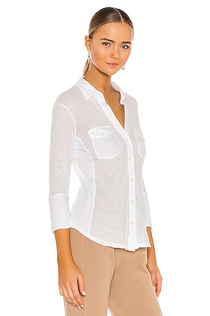 James Perse Slub Side Panel Button Front Shirt in White