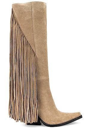 Jeffrey Campbell Ibiza Last Knee High Tan 2024 Suede Fringe Slouch Boots. Size 7