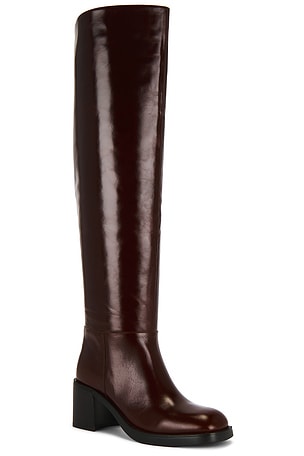 Jeffrey Campbell Vinyl Over The Knee Boot in Cognac. Size 9. Also