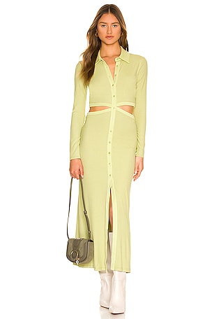 JONATHAN SIMKHAI STANDARD Kofi Shaping Rib Long Sleeve Cutout Button Dress  in Cactus | REVOLVE