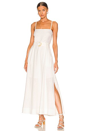 JONATHAN SIMKHAI STANDARD Skye Washed Linen Belted Tank Dress in White |  REVOLVE