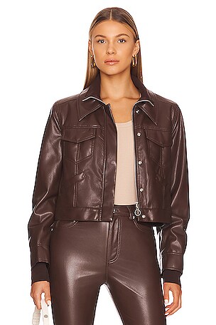 JONATHAN SIMKHAI STANDARD Becka Vegan Leather Jacket in Coffee