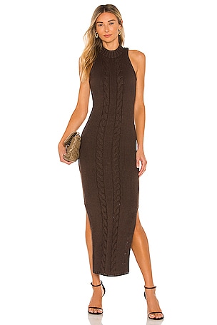 Joslin Studio Rebecca Cotton Cashmere Midi Dress in Chocolate Marle |  REVOLVE