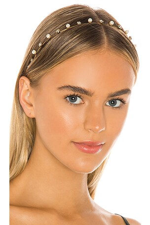 Jennifer Behr Ines Headband, Gold Pearl and Crystal Headband For Wedding Ines Crystal Pearl Headband | Over The Moon main image 3