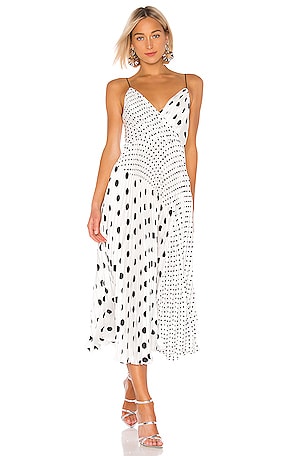 JILL JILL STUART Pleated Polka Dot Dress in Black & White | REVOLVE