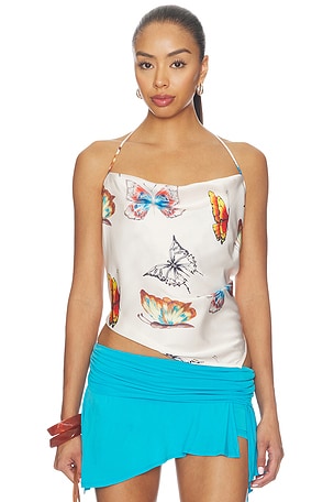 SATIN COWL NECK HALTER  탑 Juliet Johnstone