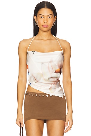 Printed Cowl Neck Halter Top Juliet Johnstone