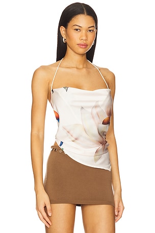 Juliet Johnstone Printed Cowl Neck Halter Top in Cream