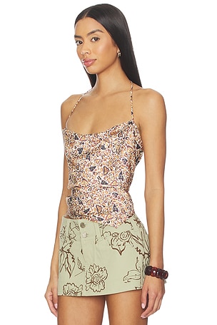 Juliet Johnstone Satin Cowl Neck Halter Top in Brown