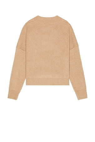 Jungles Logo Boxy V Neck Knit Sweater in Tan