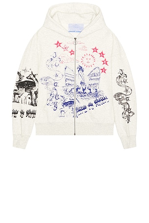Jungles Scribbles Zip Hoodie in Light Grey